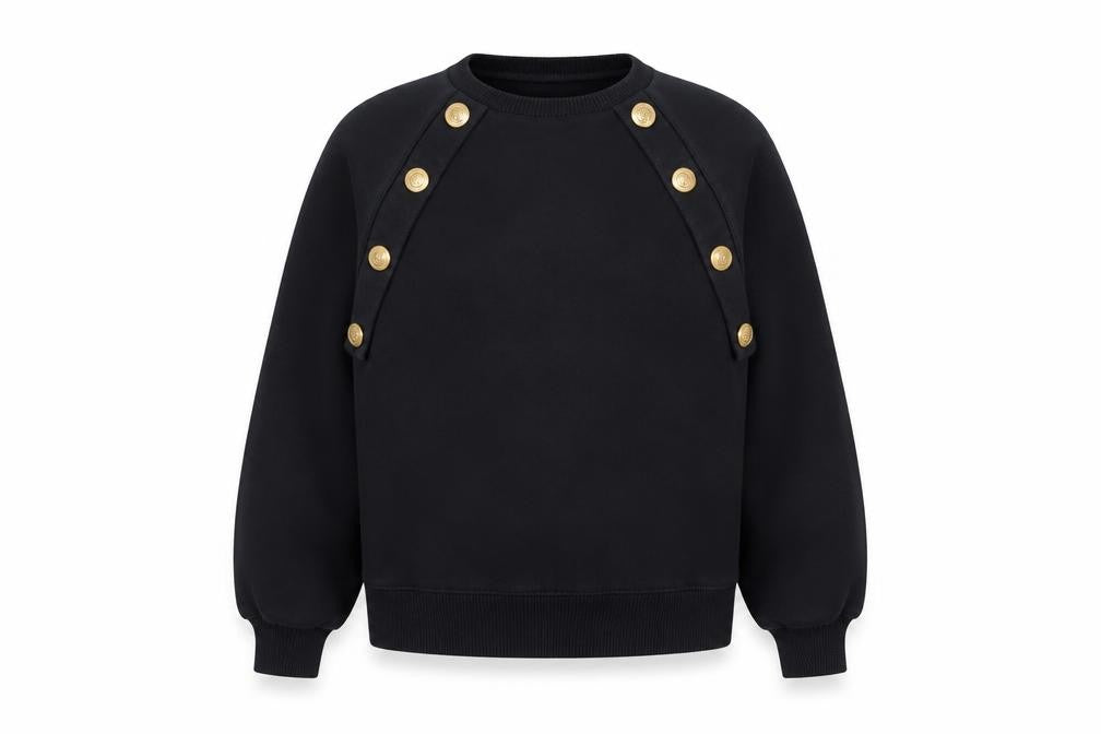 Zara Girls Black Button Detail Fleece Sweatshirt 9 Years Regular Fit