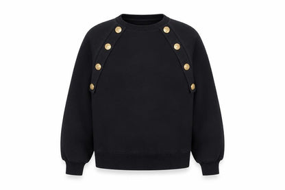 Zara Girls Black Button Detail Fleece Sweatshirt 9 Years Regular Fit