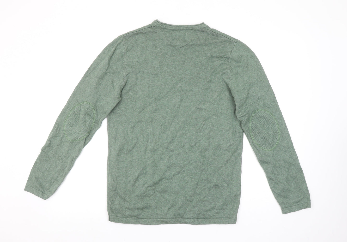 Springfield Men's Green Cotton Crew Neck Pullover Jumper Size S