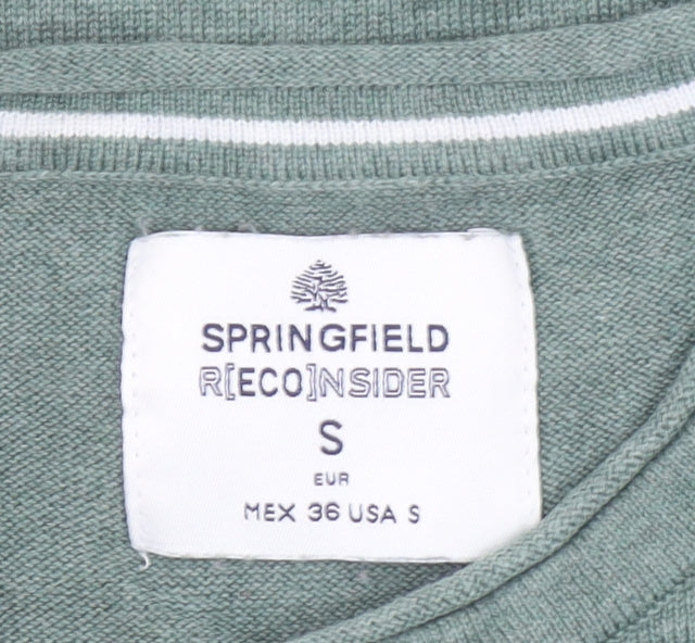 Springfield Men's Green Cotton Crew Neck Pullover Jumper Size S