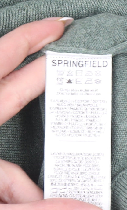 Springfield Men's Green Cotton Crew Neck Pullover Jumper Size S
