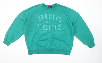 F&F Womens Green Brooklyn Athletics Crew Neck Sweatshirt UK 14