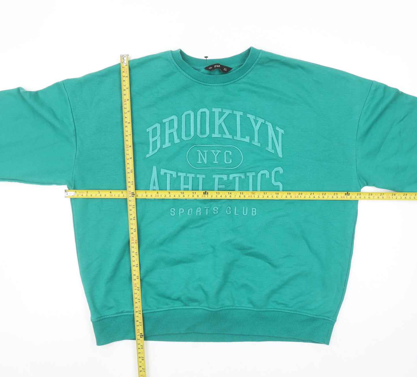 F&F Womens Green Brooklyn Athletics Crew Neck Sweatshirt UK 14