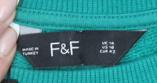 F&F Womens Green Brooklyn Athletics Crew Neck Sweatshirt UK 14