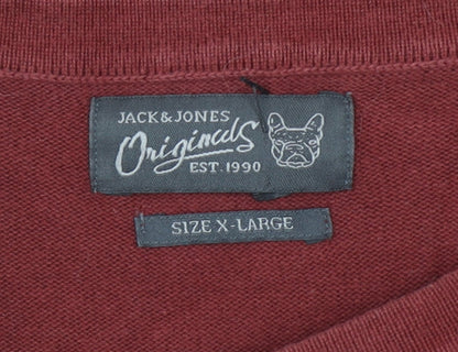 Jack & Jones Men's Red Cotton Crew Neck Pullover Jumper XL