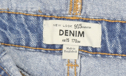 New Look Girls Blue Denim Dungaree Shorts Age 15 Adjustable Straps