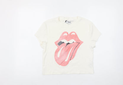 Primark Women’s White Cropped Rolling Stones T-Shirt Size L