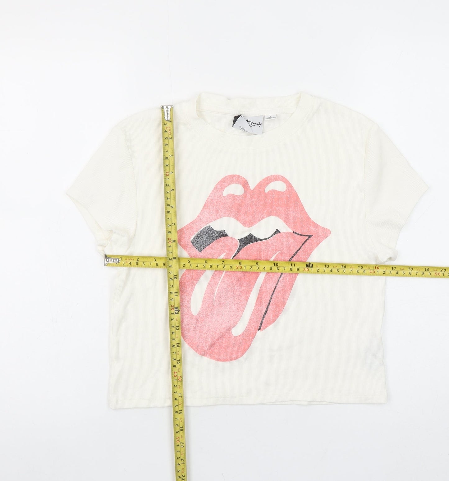 Primark Women’s White Cropped Rolling Stones T-Shirt Size L