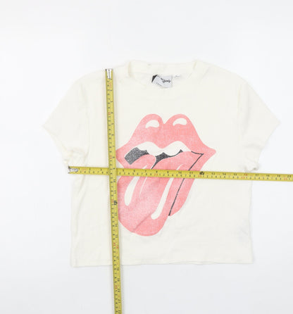 Primark Women’s White Cropped Rolling Stones T-Shirt Size L