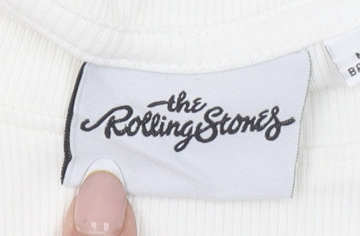 Primark Women’s White Cropped Rolling Stones T-Shirt Size L