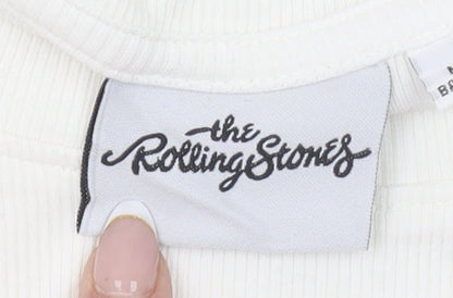 Primark Women’s White Cropped Rolling Stones T-Shirt Size L