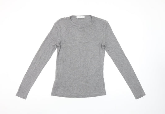 MNG Women's Grey Long Sleeve Slim Fit Basic Jersey Top Size S
