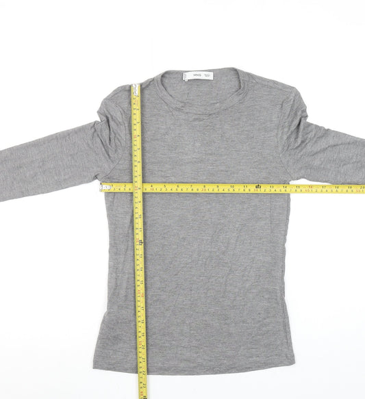 MNG Women's Grey Long Sleeve Slim Fit Basic Jersey Top Size S