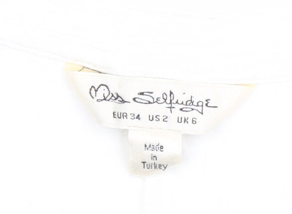 Miss Selfridge Women’s White V-Neck Short Sleeve Modal Cotton T-Shirt Size 6