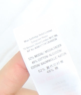 Miss Selfridge Women’s White V-Neck Short Sleeve Modal Cotton T-Shirt Size 6