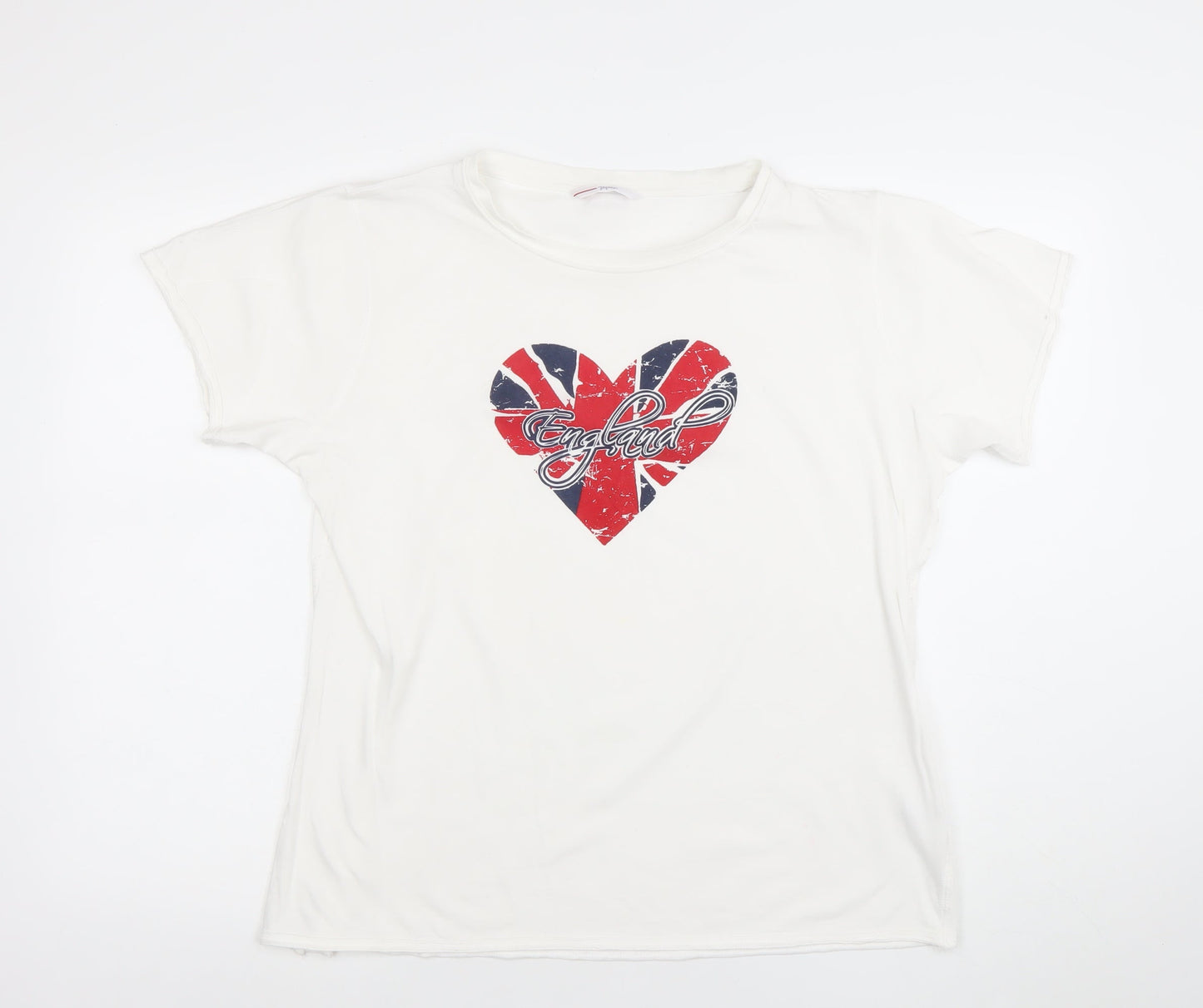 Papaya Women White England Heart Flag Cotton T-Shirt Size 22