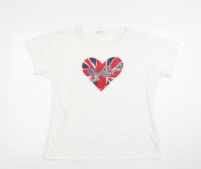 Papaya Women White England Heart Flag Cotton T-Shirt Size 22