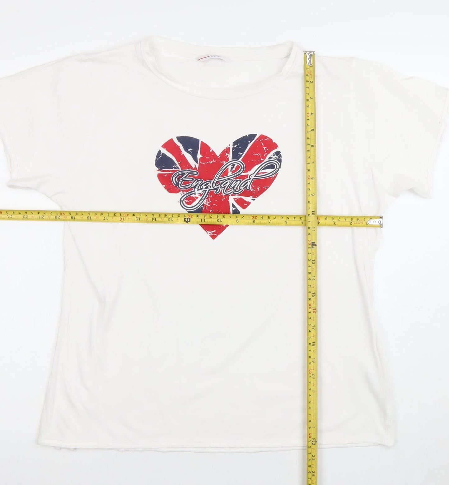 Papaya Women White England Heart Flag Cotton T-Shirt Size 22