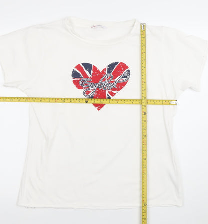 Papaya Women White England Heart Flag Cotton T-Shirt Size 22