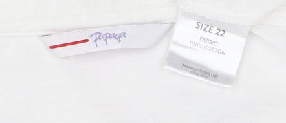 Papaya Women White England Heart Flag Cotton T-Shirt Size 22