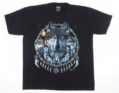 Wild Mens Black XL Wolf Dreamcatcher Graphic Cotton T-Shirt