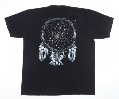 Wild Mens Black XL Wolf Dreamcatcher Graphic Cotton T-Shirt