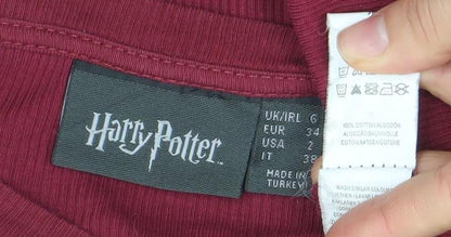 Womens UK Size 8 Harry Potter Red Basic T-Shirt