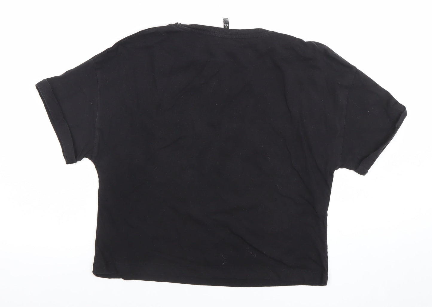 Womens UK Size S Stradivarius Black Cropped T-Shirt