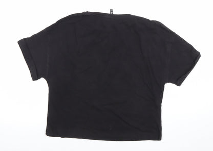 Womens UK Size S Stradivarius Black Cropped T-Shirt