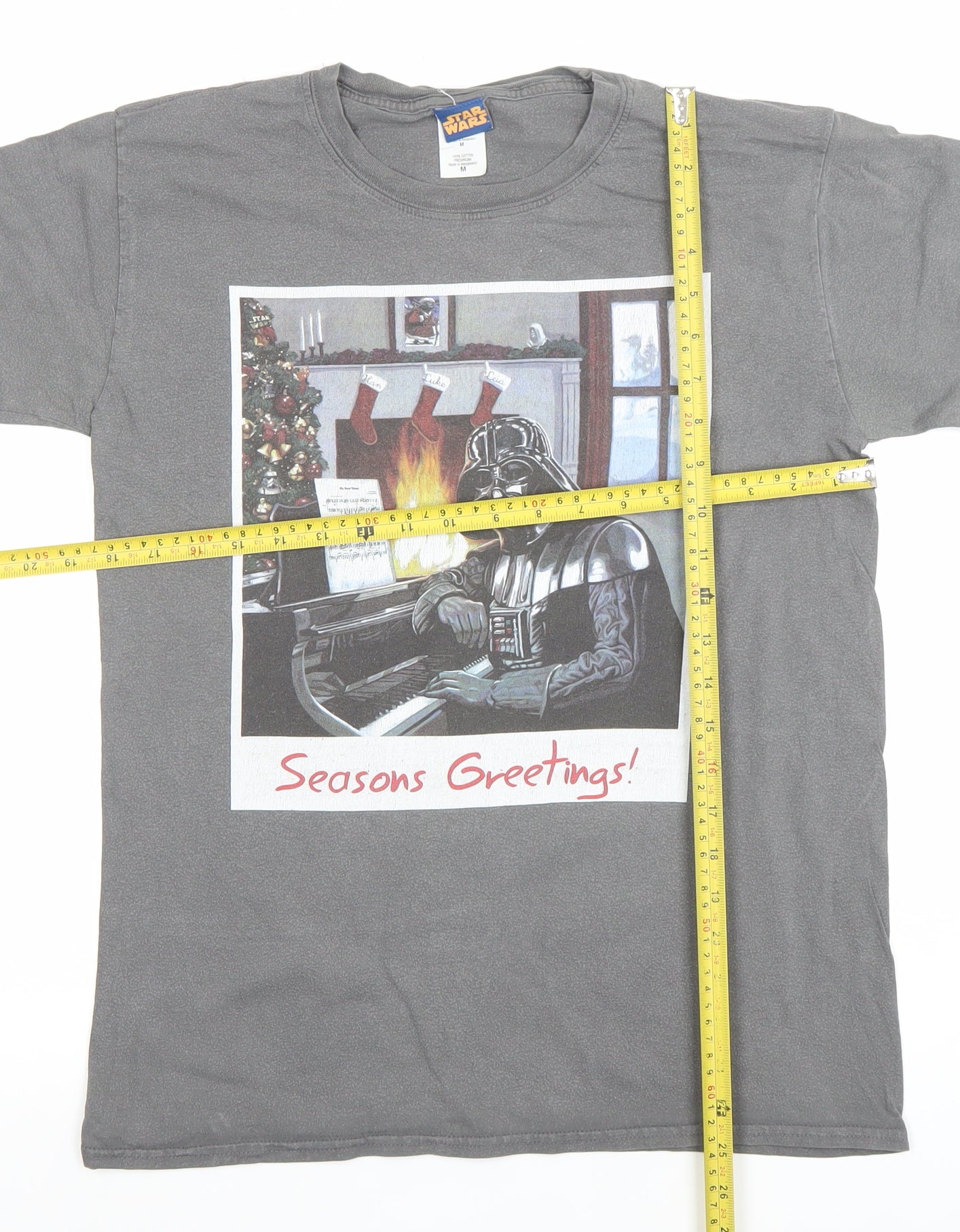 Star Wars Men's Grey Darth Vader Christmas Graphic T-Shirt Medium