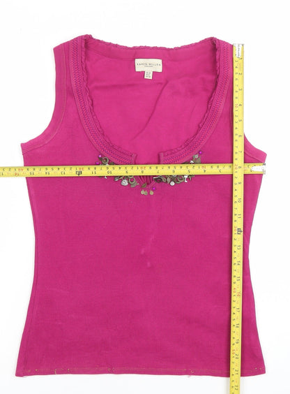 Karen Millen Womens Pink Embellished Scoop Neck Cotton Tank Top Size 10