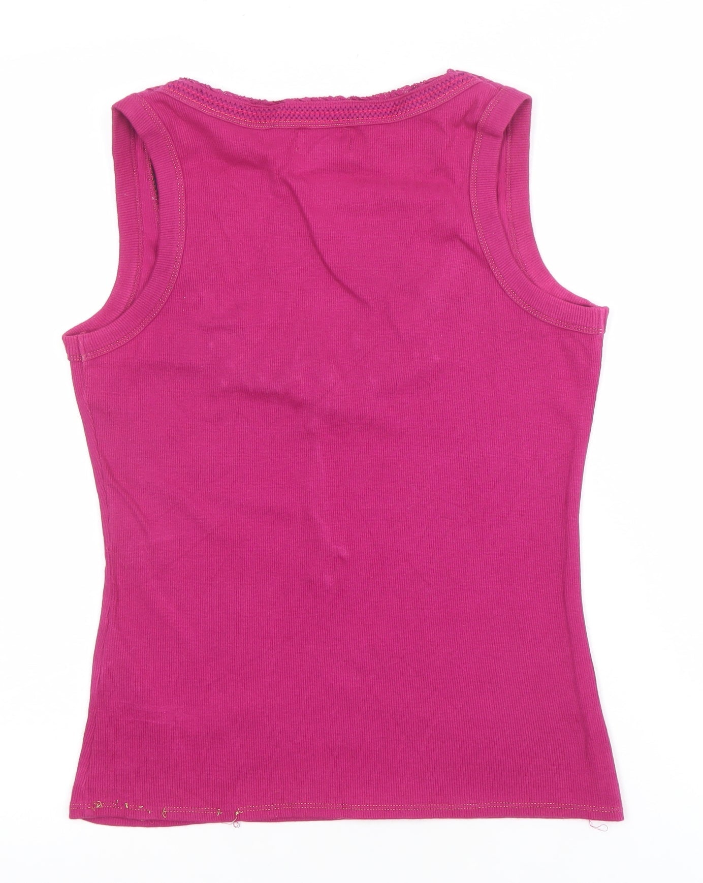 Karen Millen Womens Pink Embellished Scoop Neck Cotton Tank Top Size 10