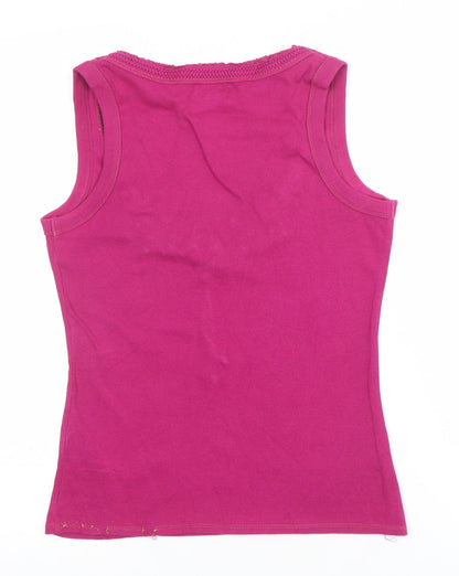 Karen Millen Womens Pink Embellished Scoop Neck Cotton Tank Top Size 10