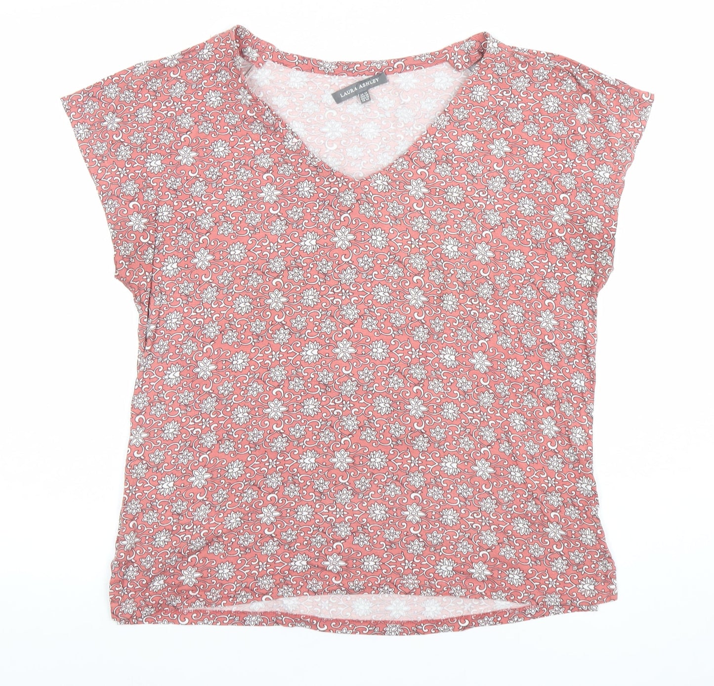Laura Ashley Womens Pink Floral Viscose Jersey V-Neck T-Shirt Size 14