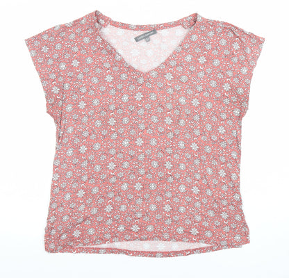 Laura Ashley Womens Pink Floral Viscose Jersey V-Neck T-Shirt Size 14
