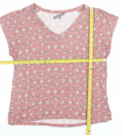 Laura Ashley Womens Pink Floral Viscose Jersey V-Neck T-Shirt Size 14