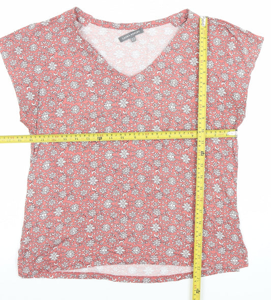 Laura Ashley Womens Pink Floral Viscose Jersey V-Neck T-Shirt Size 14