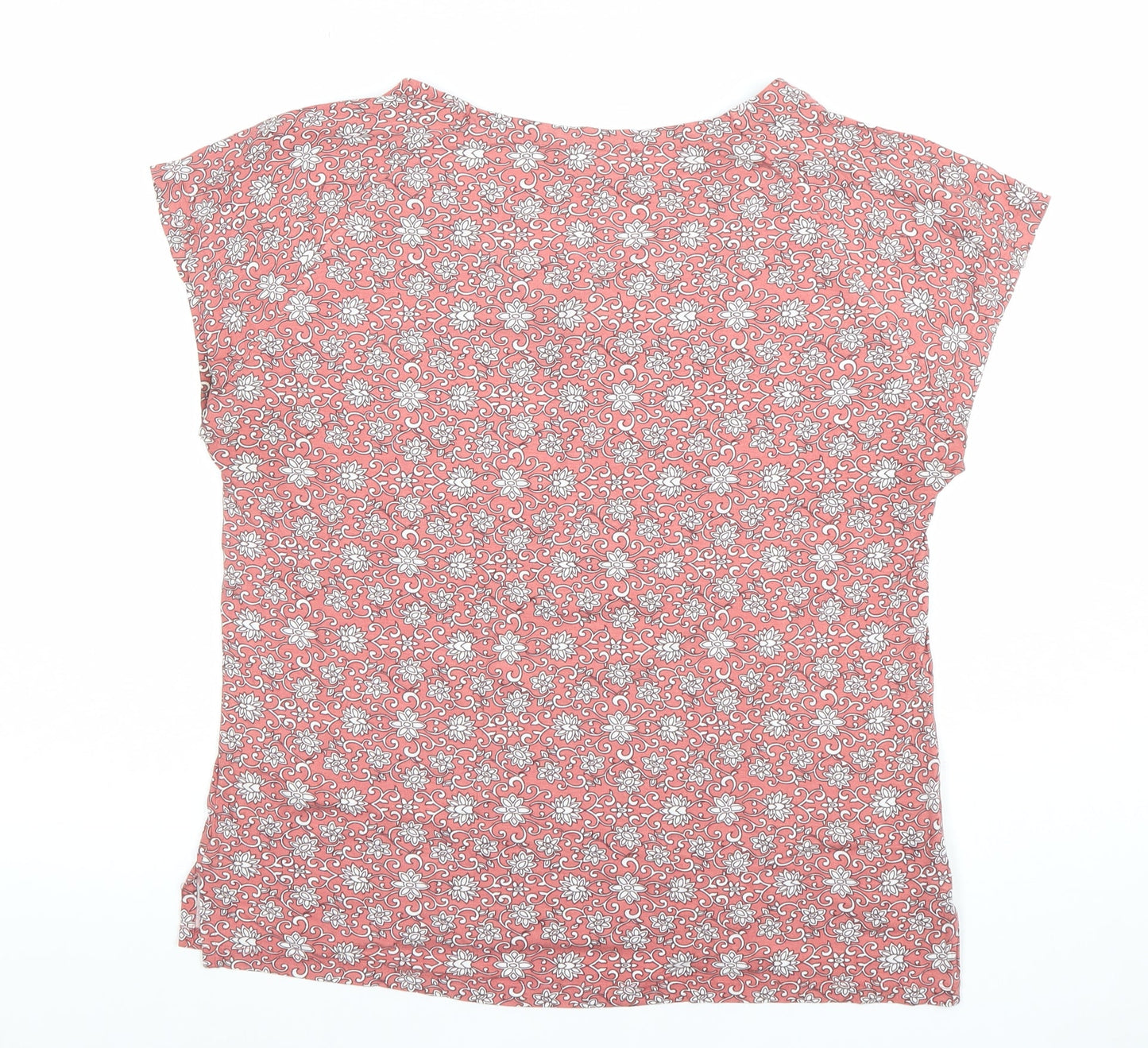 Laura Ashley Womens Pink Floral Viscose Jersey V-Neck T-Shirt Size 14