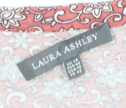 Laura Ashley Womens Pink Floral Viscose Jersey V-Neck T-Shirt Size 14