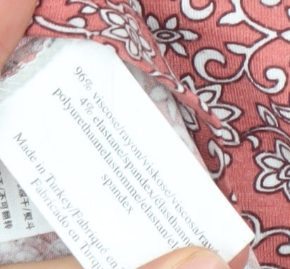 Laura Ashley Womens Pink Floral Viscose Jersey V-Neck T-Shirt Size 14