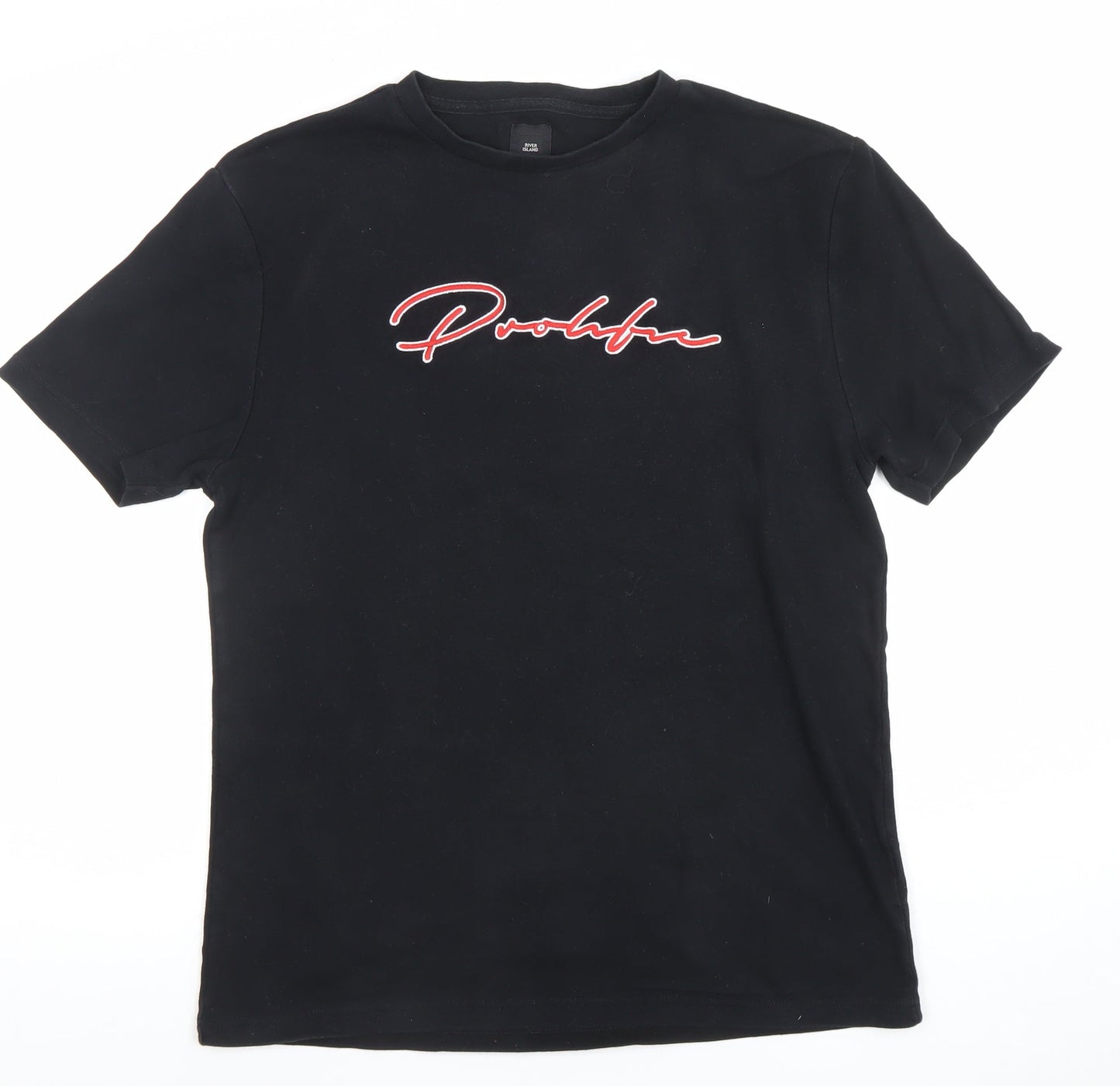 River Island Men's Black Embroidered Logo T-Shirt Size M