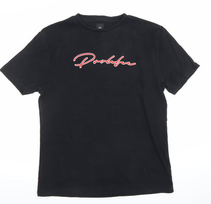 River Island Men's Black Embroidered Logo T-Shirt Size M