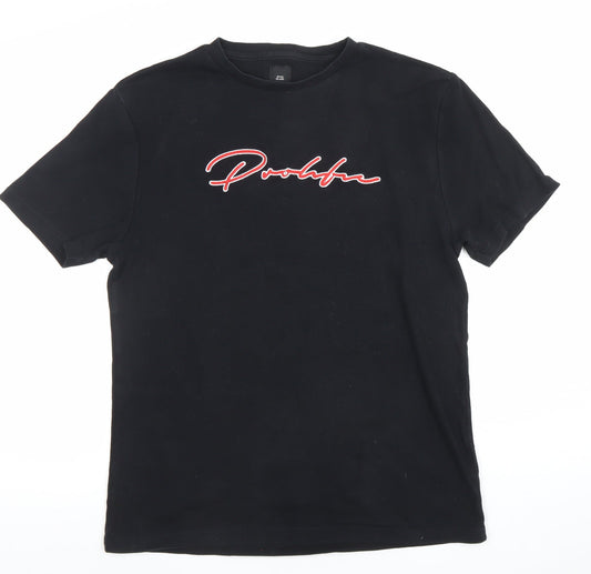 River Island Men's Black Embroidered Logo T-Shirt Size M