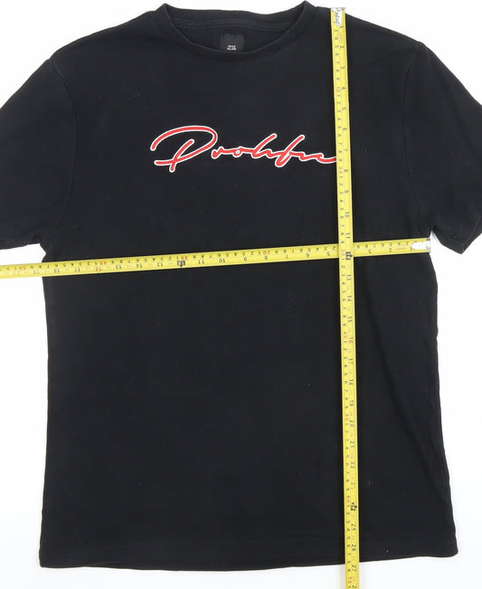 River Island Men's Black Embroidered Logo T-Shirt Size M
