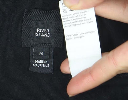 River Island Men's Black Embroidered Logo T-Shirt Size M