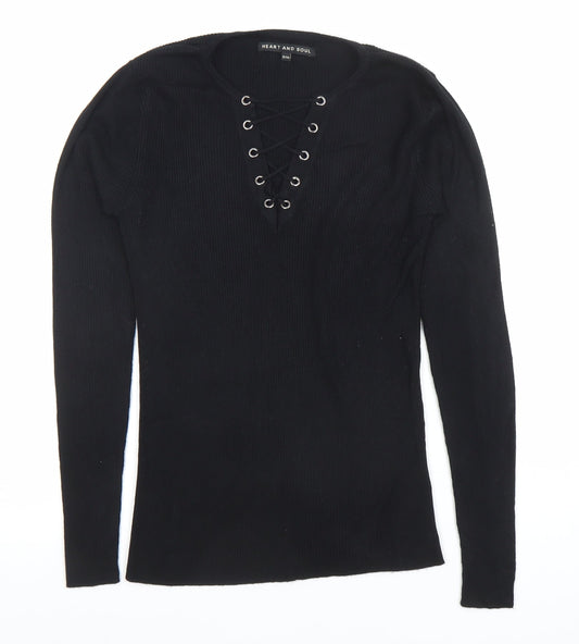 Womens UK Size 12 Heart and Soul Black Pullover Jumper