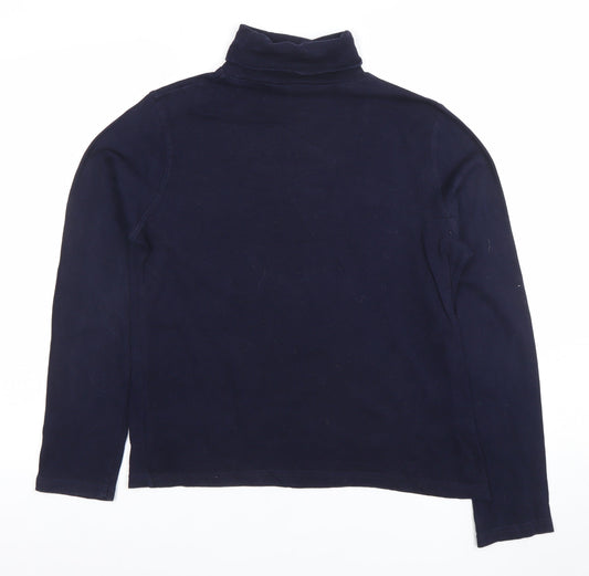 EWM Pure Classics Women's Blue Cotton Roll Neck Long Sleeve Top Size 14