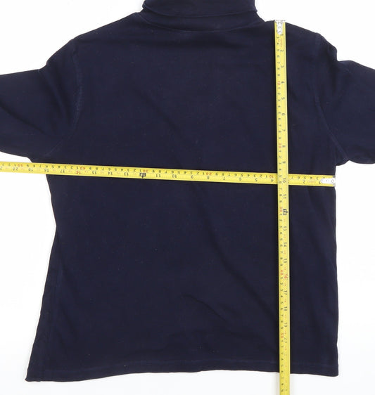 EWM Pure Classics Women's Blue Cotton Roll Neck Long Sleeve Top Size 14