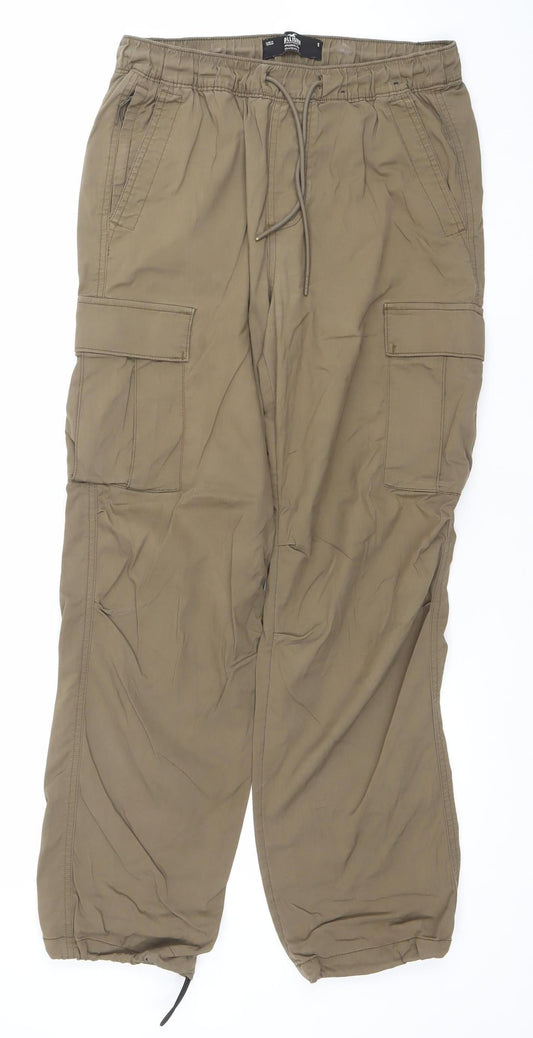 Hollister Men Brown Cargo Parachute Pants S Elastic Waist