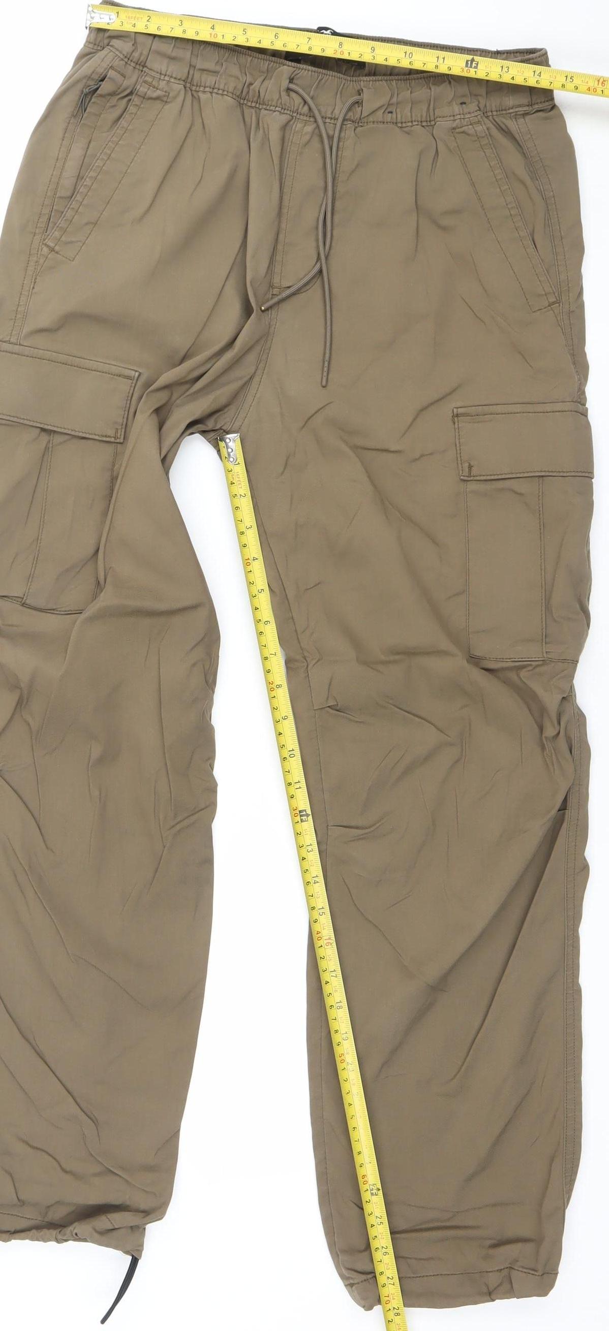 Hollister Men Brown Cargo Parachute Pants S Elastic Waist